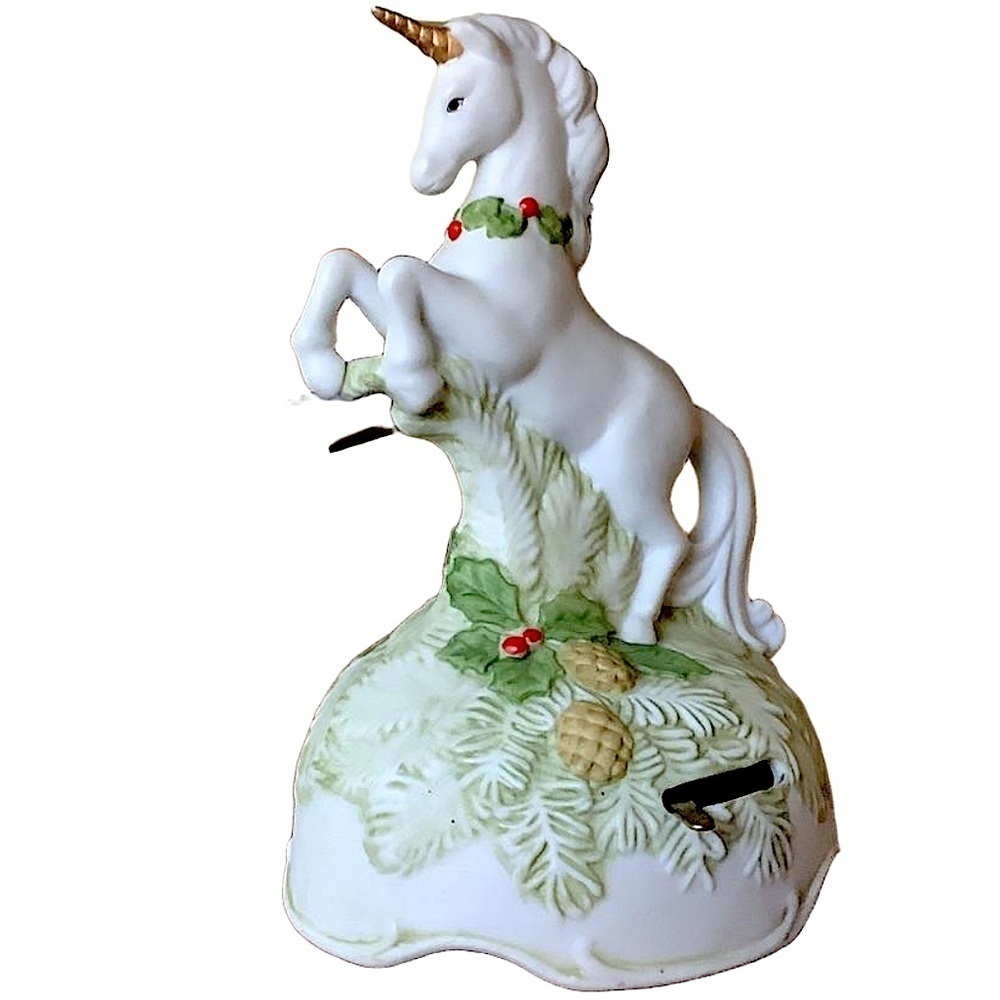 1982 Enesco Christmas Unicorn Music Box Enesco Porcelain Silent Night